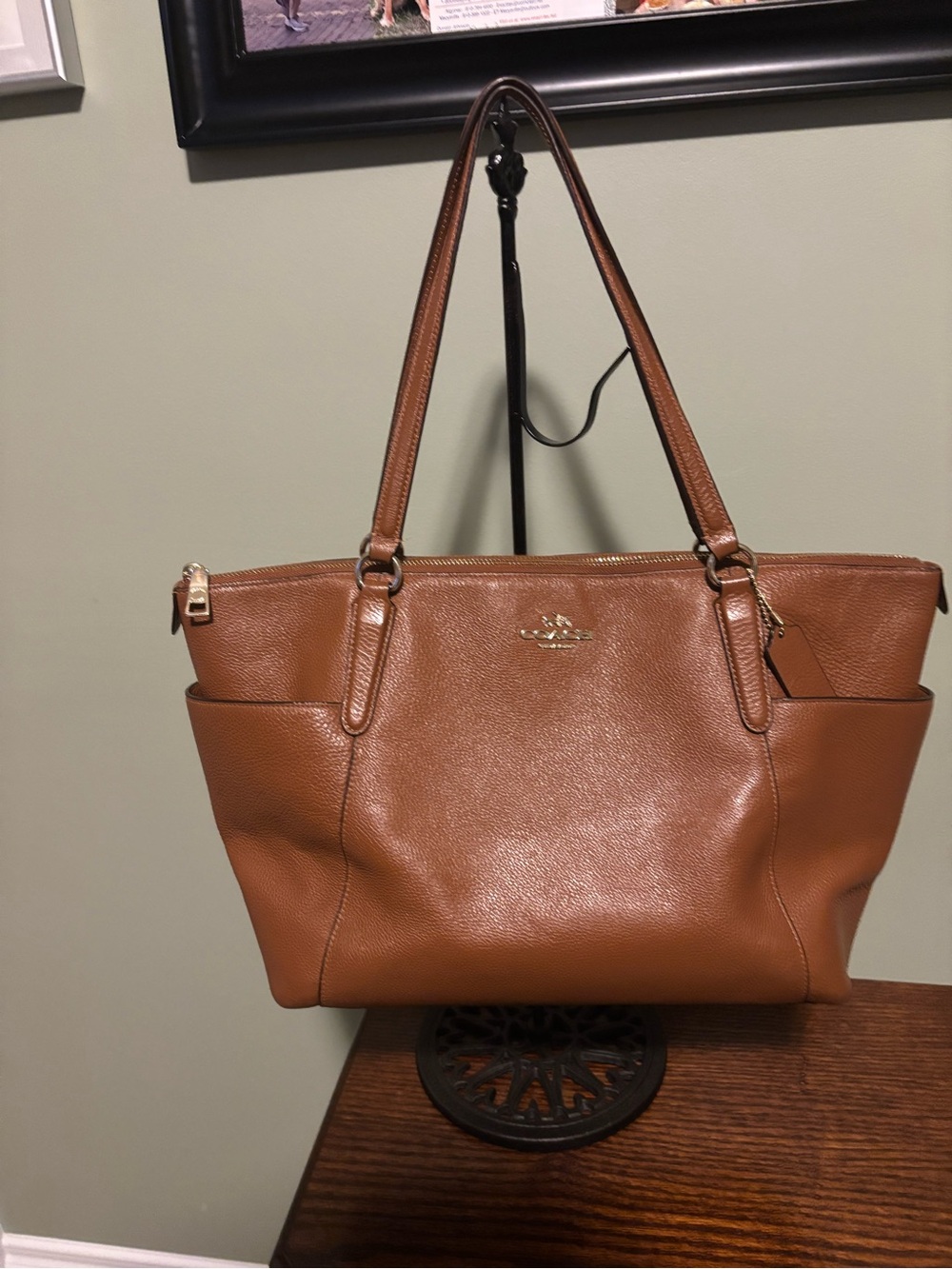 Coach Brown Pebbled Leather Tote with Gold Accents